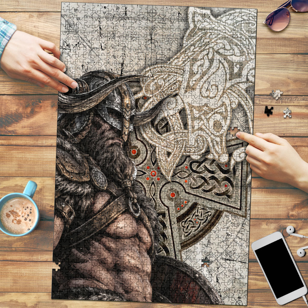 Viking Warrior Axe Puzzle Norse Mythology Vegvisir Celtic Knotwork