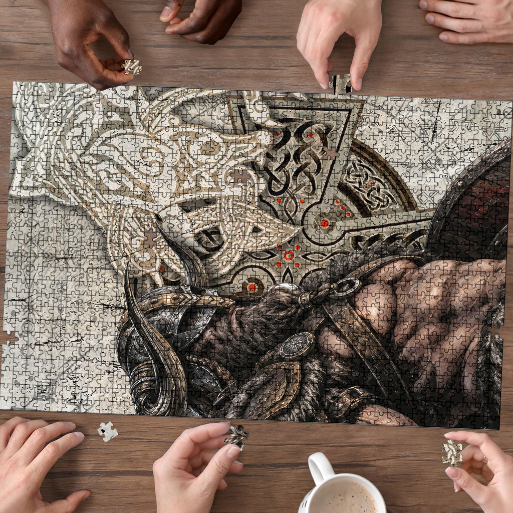 Viking Warrior Axe Puzzle Norse Mythology Vegvisir Celtic Knotwork