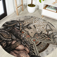 Viking Warrior Axe Round Carpet Norse Mythology Vegvisir Celtic Knotwork
