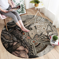 Viking Warrior Axe Round Carpet Norse Mythology Vegvisir Celtic Knotwork