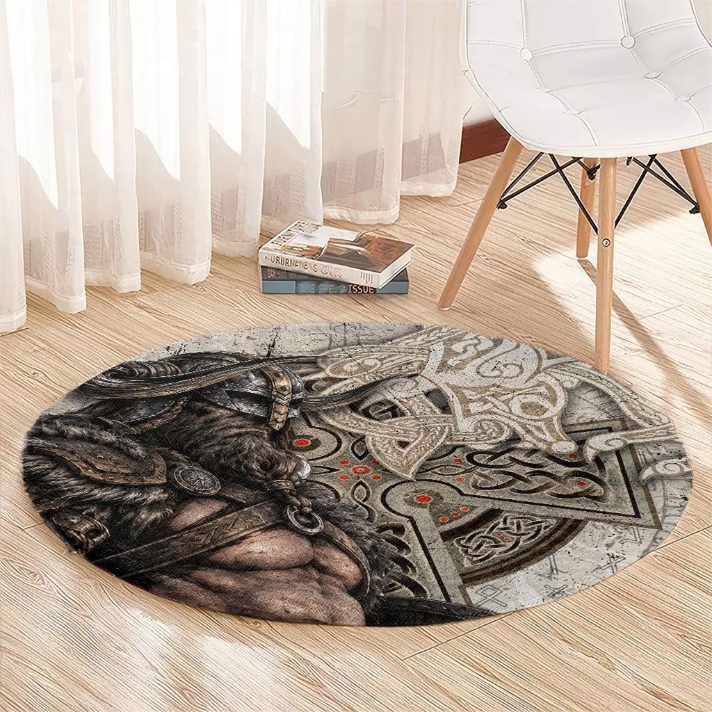Viking Warrior Axe Round Carpet Norse Mythology Vegvisir Celtic Knotwork