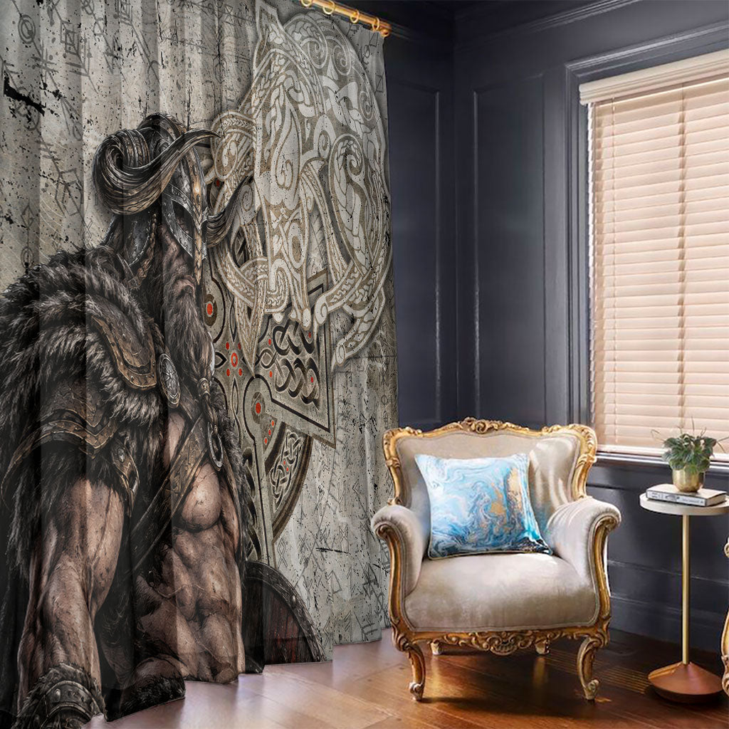 Viking Warrior Axe Window Curtain Norse Mythology Vegvisir Celtic Knotwork