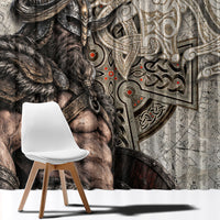 Viking Warrior Axe Window Curtain Norse Mythology Vegvisir Celtic Knotwork