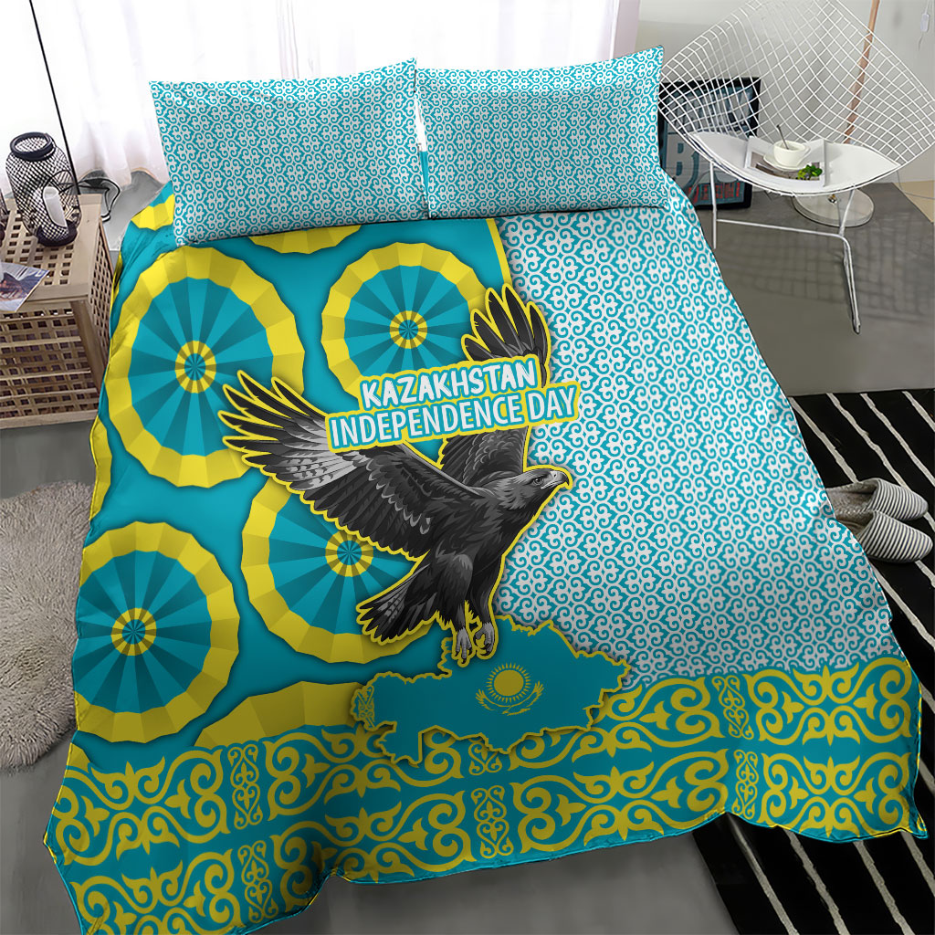 Kazakhstan Independence Day Bedding Set Eagle Leopard Traditional Kazakh Souvenir