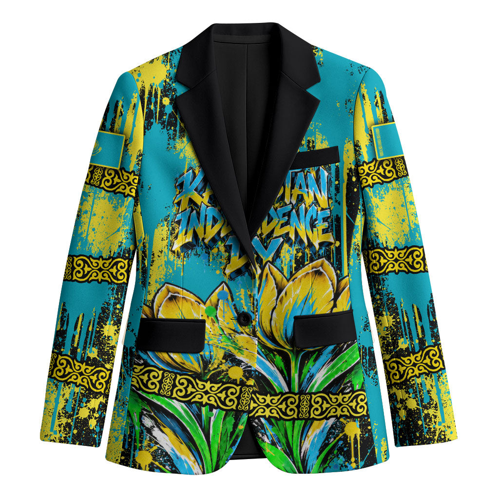Kazakhstan Independence Day Eagle Tulips Blazer Grunge Paint Splatter Graphic Traditional Kazakh