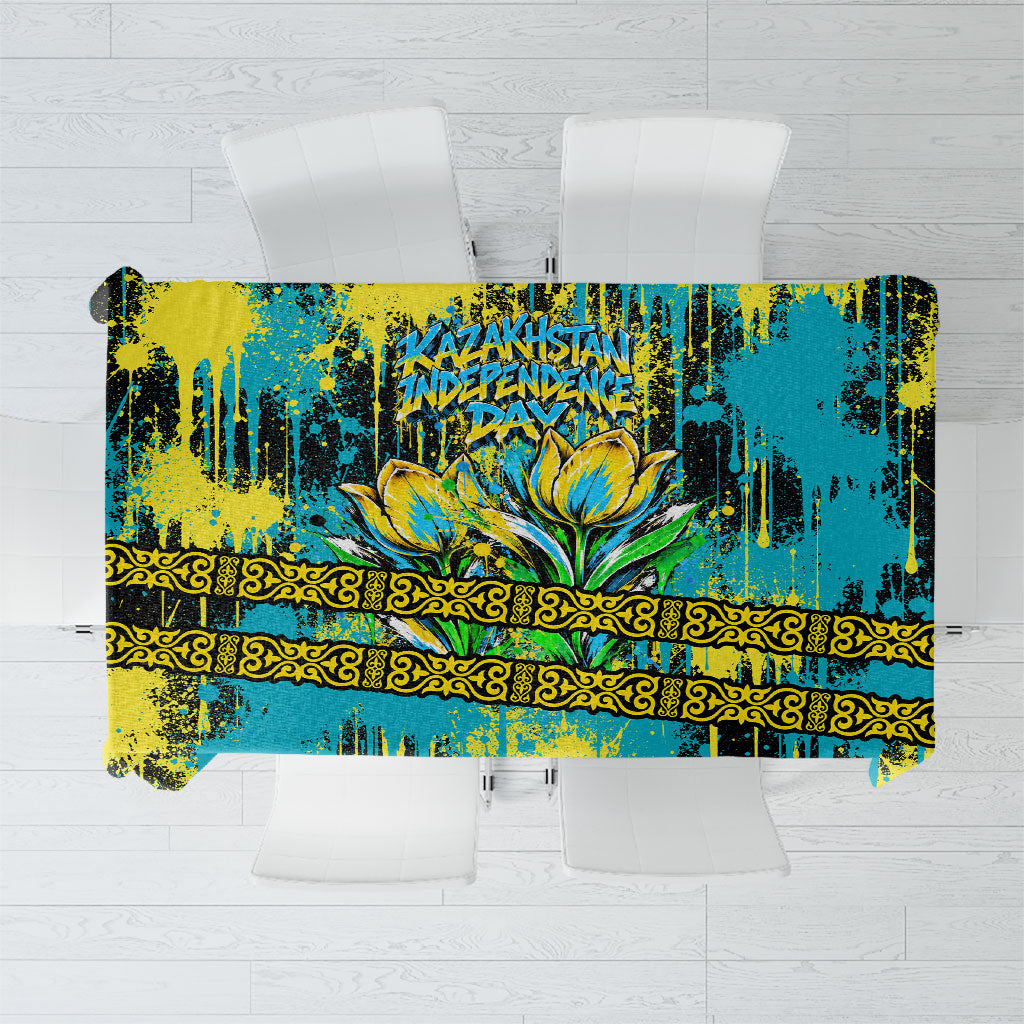 Kazakhstan Independence Day Eagle Tulips Tablecloth Grunge Paint Splatter Graphic Traditional Kazakh