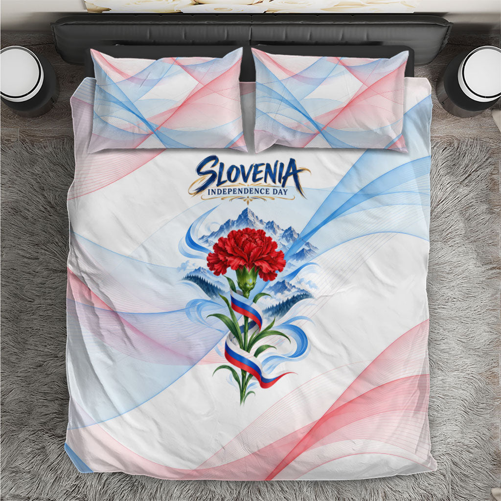 Slovenia Independence Day Bedding Set Red Carnation Flower Mount Triglav Flag Patriotic Emblem