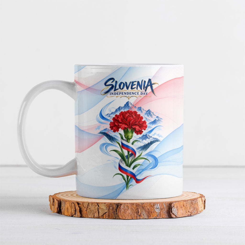 Slovenia Independence Day Ceramic Mug Red Carnation Flower Mount Triglav Flag Patriotic Emblem