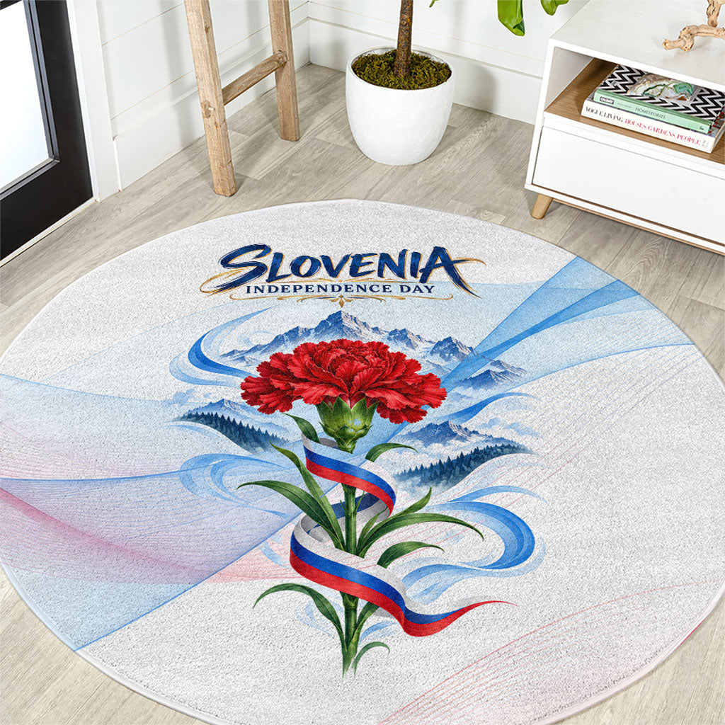 Slovenia Independence Day Round Carpet Red Carnation Flower Mount Triglav Flag Patriotic Emblem