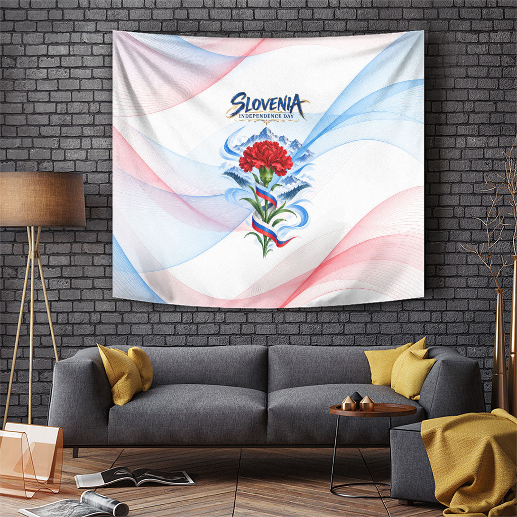 Slovenia Independence Day Tapestry Red Carnation Flower Mount Triglav Flag Patriotic Emblem