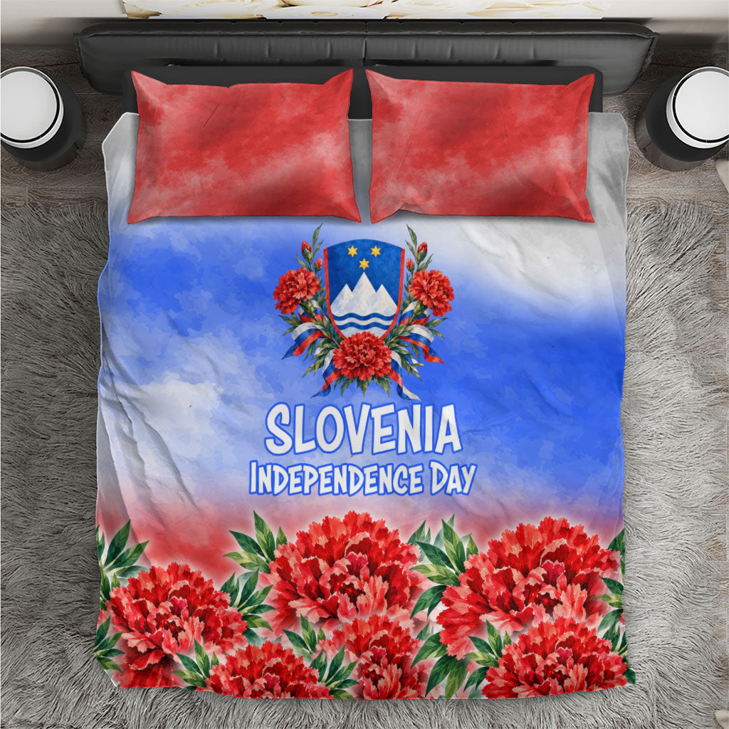 Slovenia Independence Day Bedding Set White Lipizzan Horse Red Carnation Emblem Patriotic