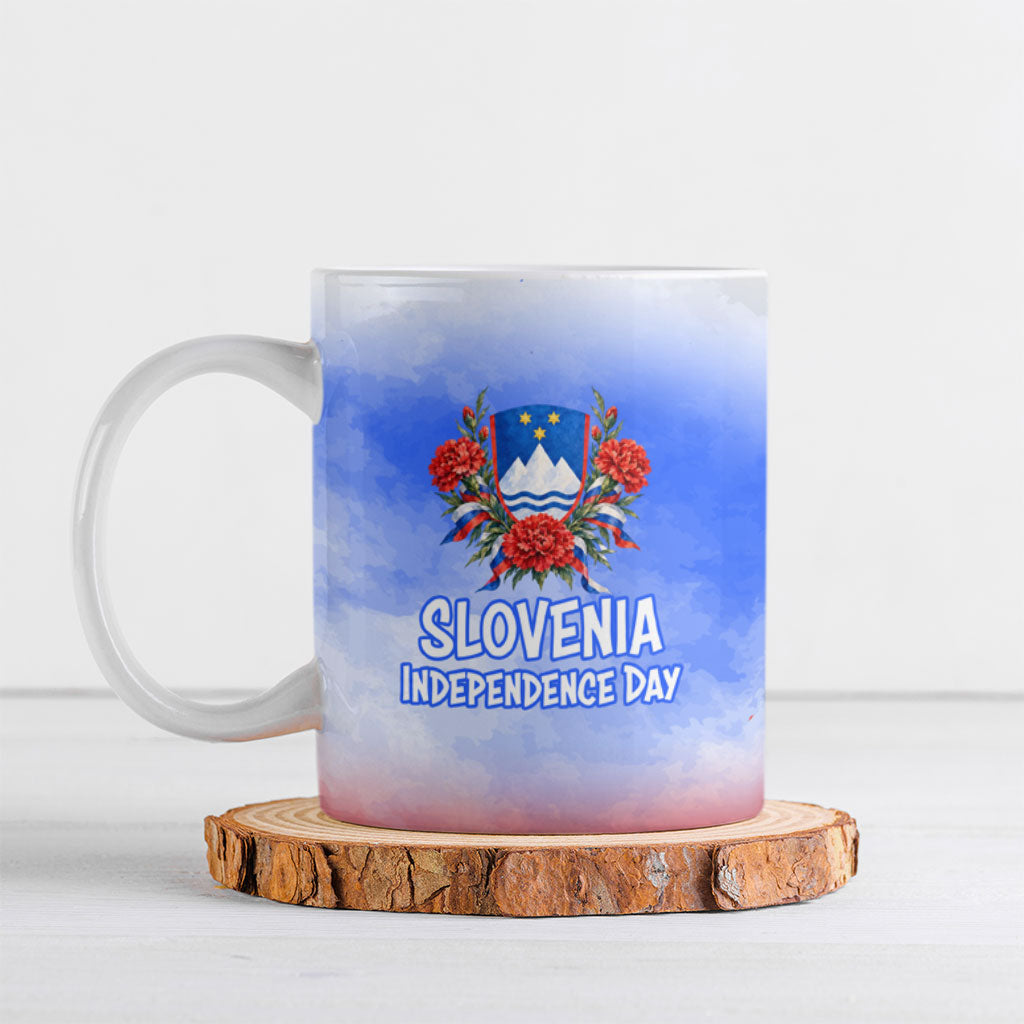 Slovenia Independence Day Ceramic Mug White Lipizzan Horse Red Carnation Emblem Patriotic