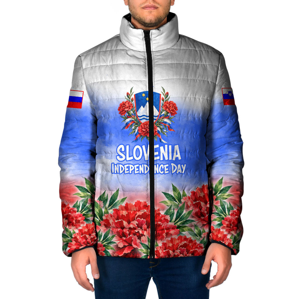 Slovenia Independence Day Padded Jacket White Lipizzan Horse Red Carnation Emblem Patriotic