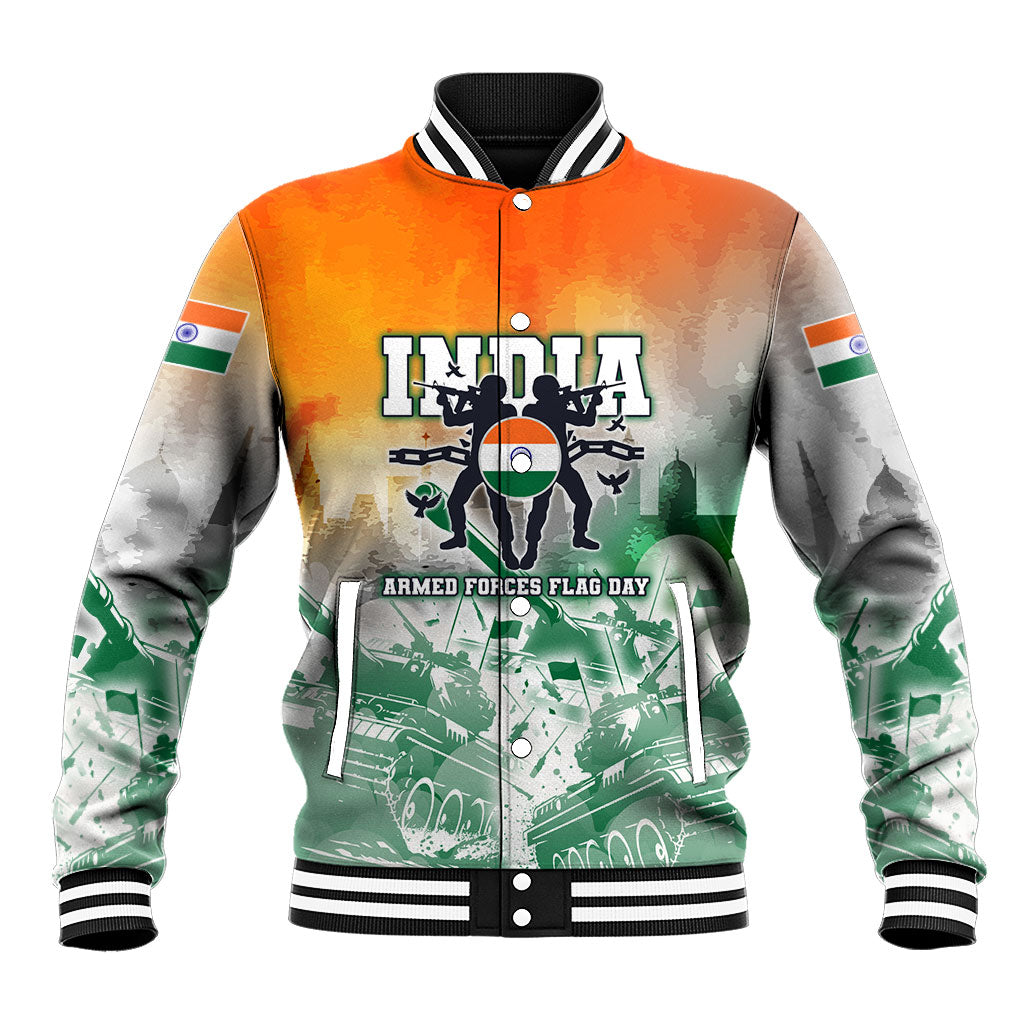 India Armed Forces Flag Day Baseball Jacket Military Indian Flag Silhouette - Honoring Our Defenders