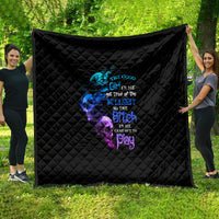 Black quilt with multicolor skull graphic, diamond quilting, large wall-hanging size