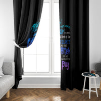 Black window curtain panels with blue and purple portrait skull print