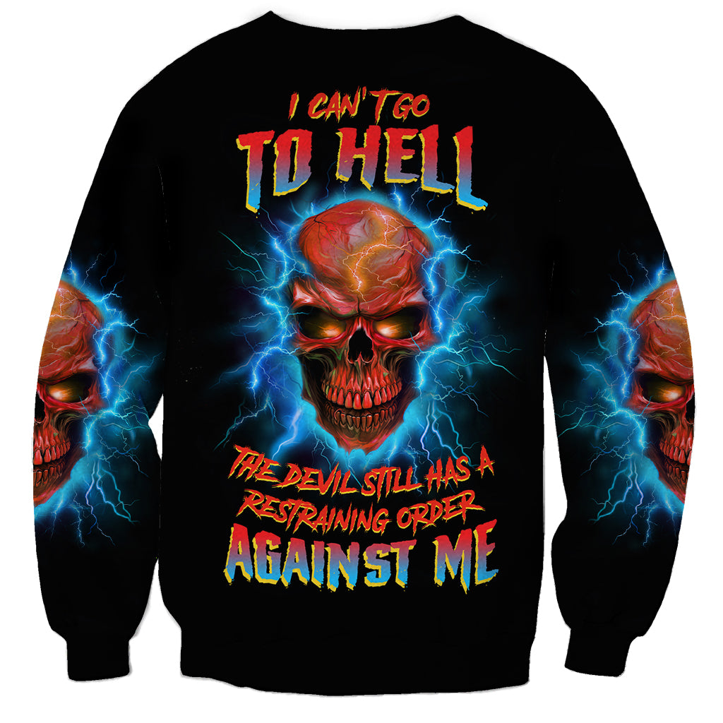Unisex black sweatshirt with back text and multicolor skull in electric blue lightning