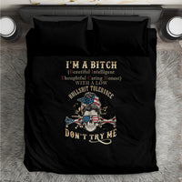 Black duvet cover bedding set with two square pillows, skull and crossbones artwork