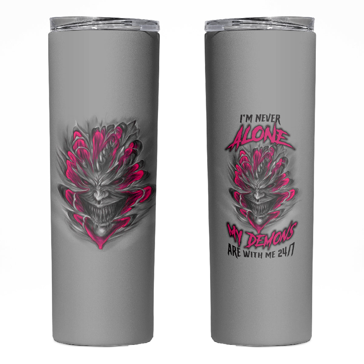 I'm Never Alone Skull Demon Skinny Tumbler - Wonder Print Shop