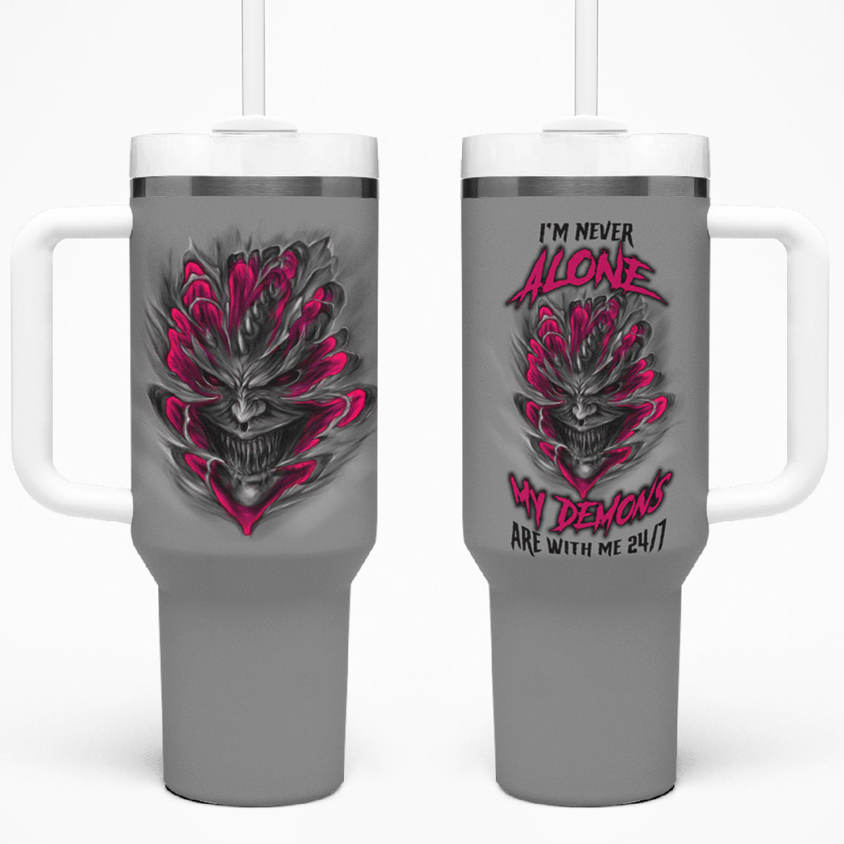 I'm Never Alone Skull Demon Tumbler With Handle - Wonder Print Shop