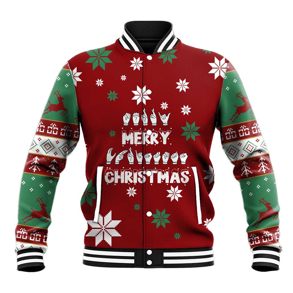 Sign Language Merry Christmas Baseball Jacket Xmas Holiday Patterns - Wonder Print Shop