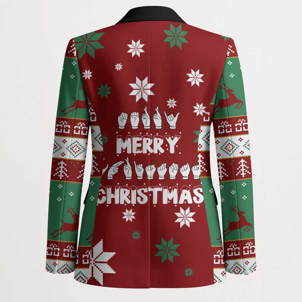 Sign Language Merry Christmas Blazer Xmas Holiday Patterns - Wonder Print Shop