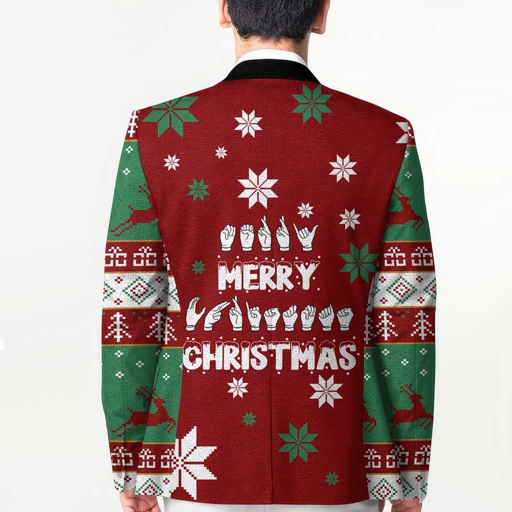 Sign Language Merry Christmas Blazer Xmas Holiday Patterns - Wonder Print Shop