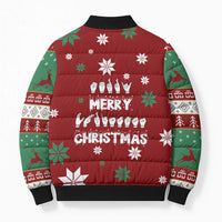 Sign Language Merry Christmas Bomber Puffer Jacket Xmas Holiday Patterns - Wonder Print Shop