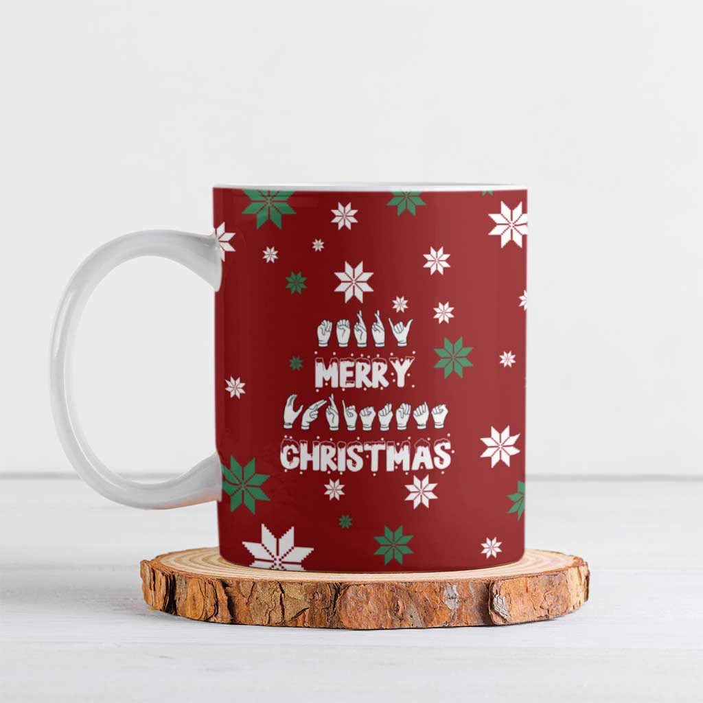 Sign Language Merry Christmas Ceramic Mug Xmas Holiday Patterns - Wonder Print Shop