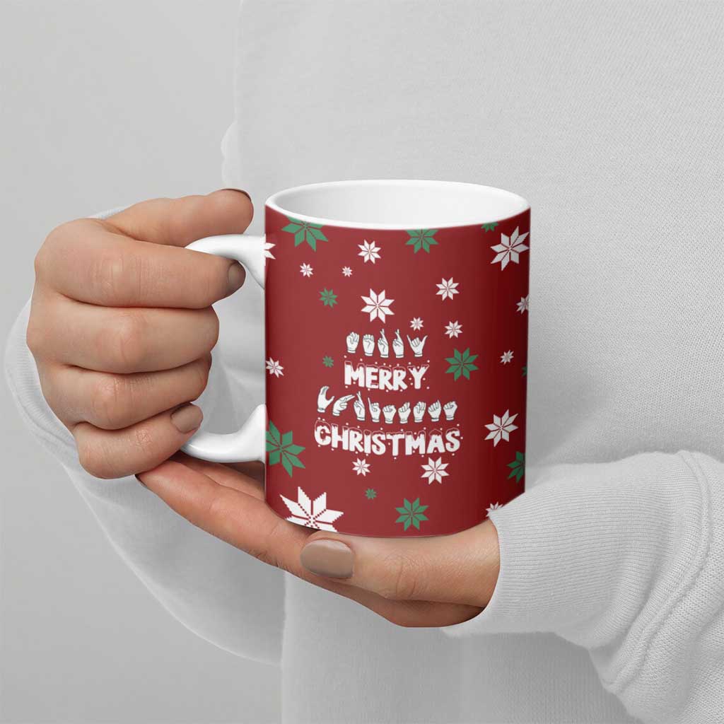 Sign Language Merry Christmas Ceramic Mug Xmas Holiday Patterns - Wonder Print Shop