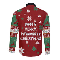 Sign Language Merry Christmas Long Sleeve Button Shirt Xmas Holiday Patterns - Wonder Print Shop