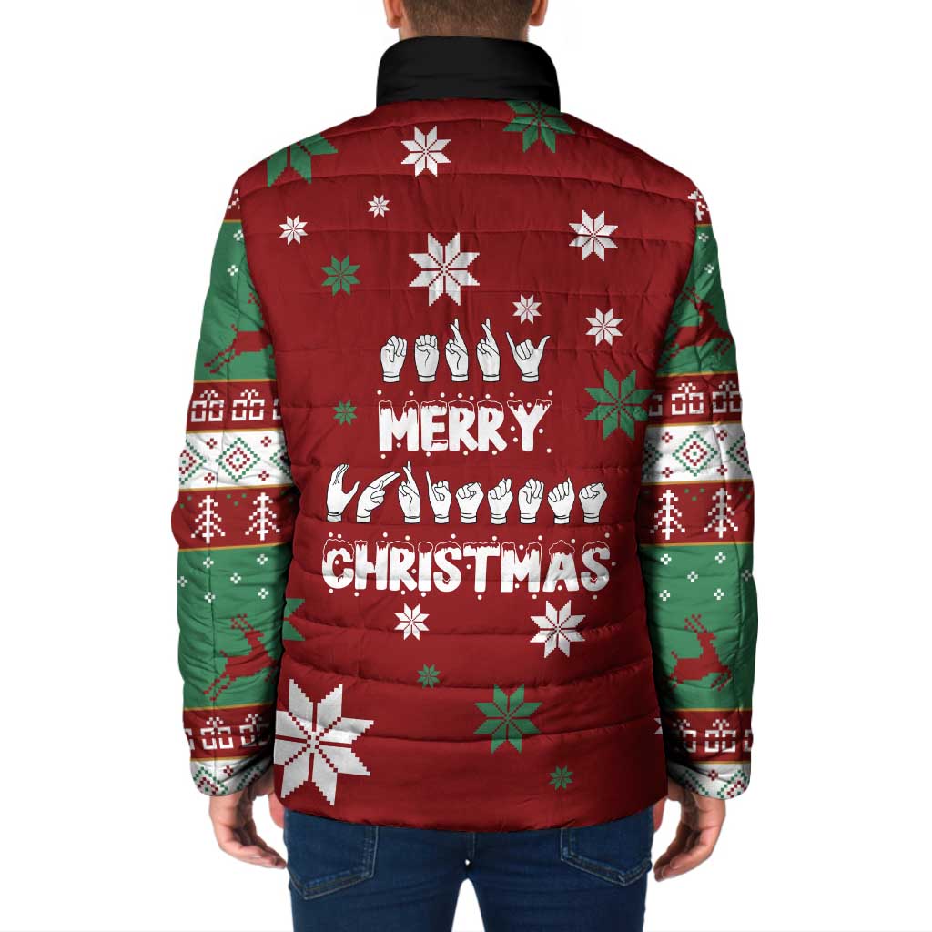 Sign Language Merry Christmas Padded Jacket Xmas Holiday Patterns - Wonder Print Shop