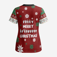 Sign Language Merry Christmas Scrub Top Xmas Holiday Patterns - Wonder Print Shop