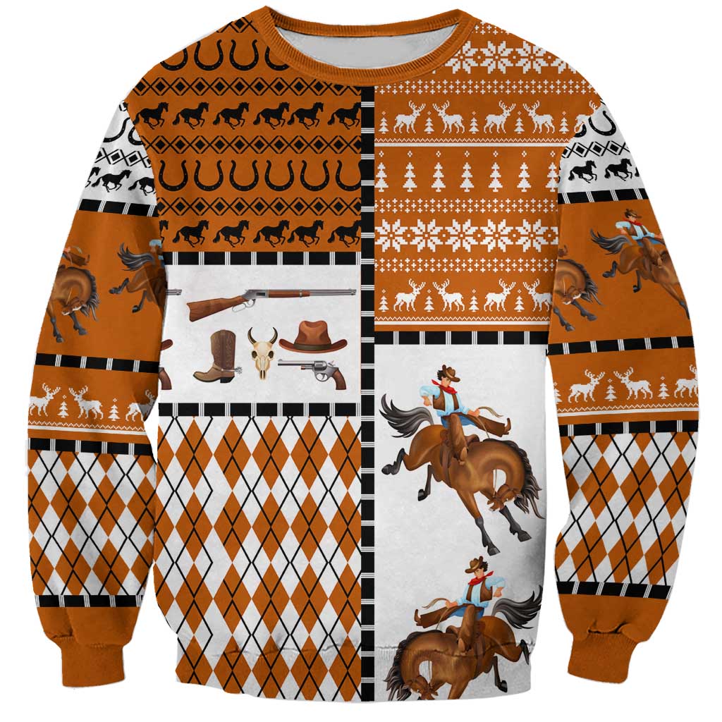 Horse Cowboy Merry Christmas Design Sweatshirt Funny Xmas Holiday Patterns - Wonder Print Shop