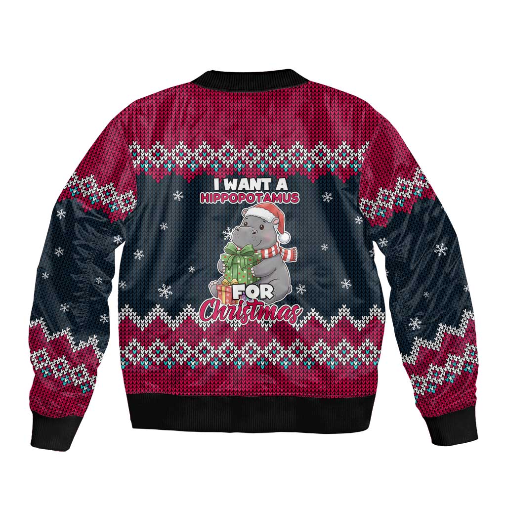 I Want A Hippopotamus Christmas Design Bomber Jacket Xmas Holiday Patterns - Wonder Print Shop