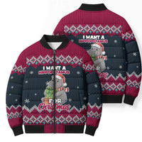 I Want A Hippopotamus Christmas Design Bomber Puffer Jacket Xmas Holiday Patterns - Wonder Print Shop