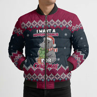 I Want A Hippopotamus Christmas Design Bomber Puffer Jacket Xmas Holiday Patterns - Wonder Print Shop