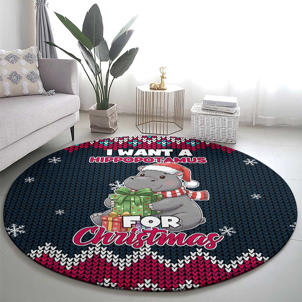 I Want A Hippopotamus Christmas Design Round Carpet Xmas Holiday Patterns - Wonder Print Shop