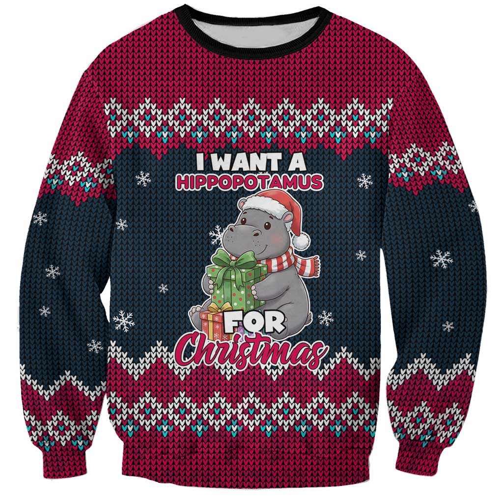 I Want A Hippopotamus Christmas Design Sweatshirt Xmas Holiday Patterns - Wonder Print Shop
