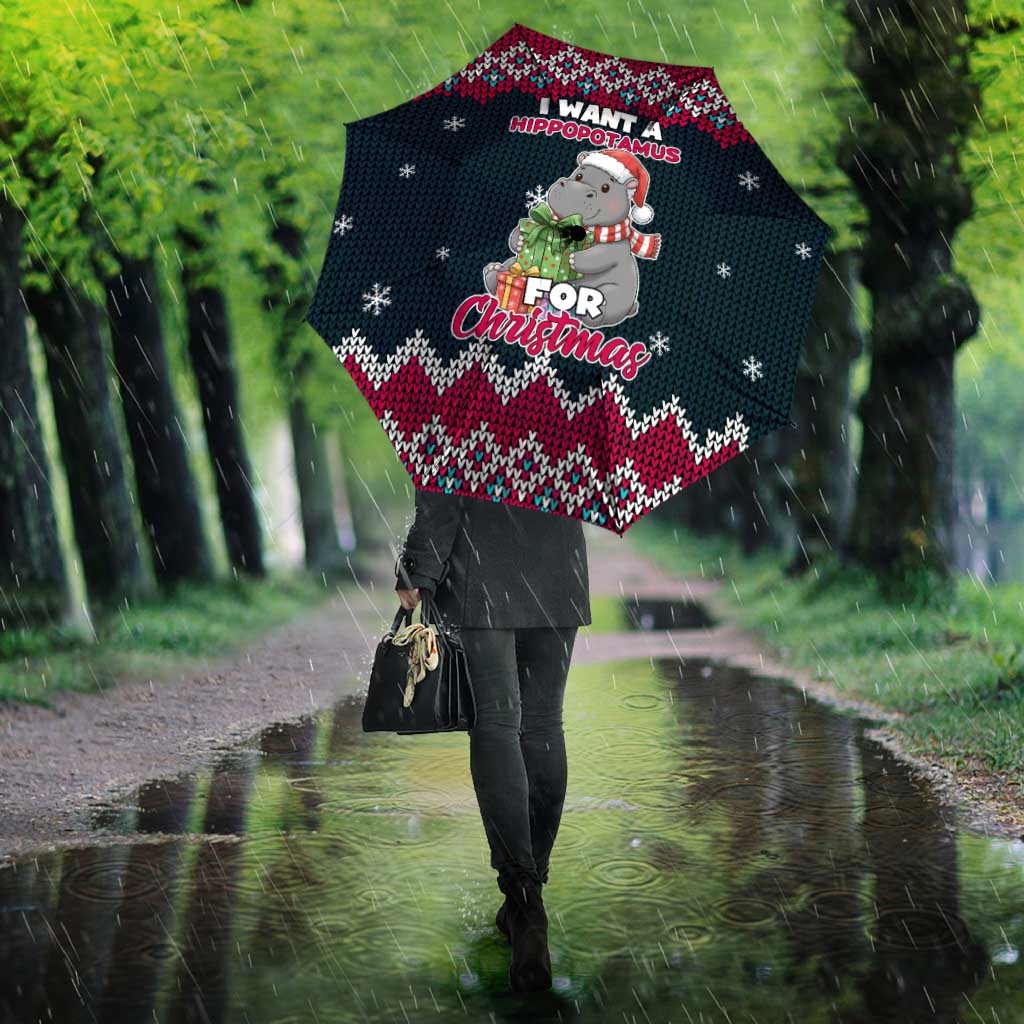 I Want A Hippopotamus Christmas Design Umbrella Xmas Holiday Patterns - Wonder Print Shop
