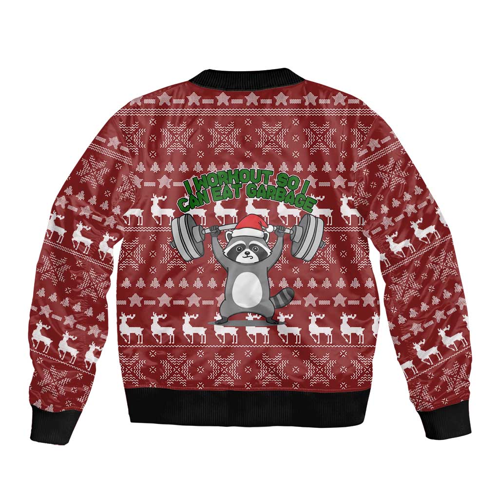 I Workout So I Can Eat Garbage Christmas Design Bomber Jacket Xmas Holiday Patterns - Wonder Print Shop