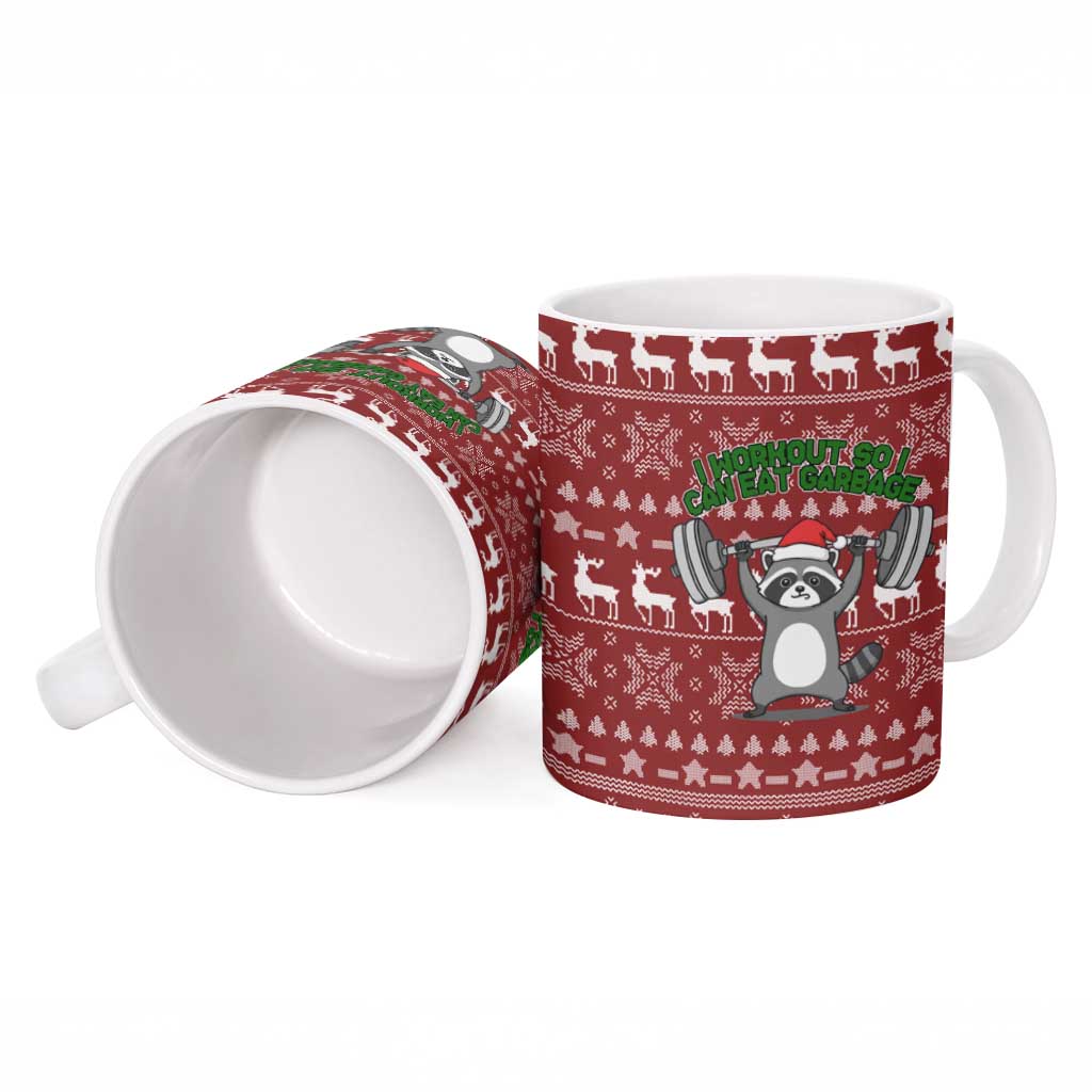 I Workout So I Can Eat Garbage Christmas Design Ceramic Mug Xmas Holiday Patterns - Wonder Print Shop