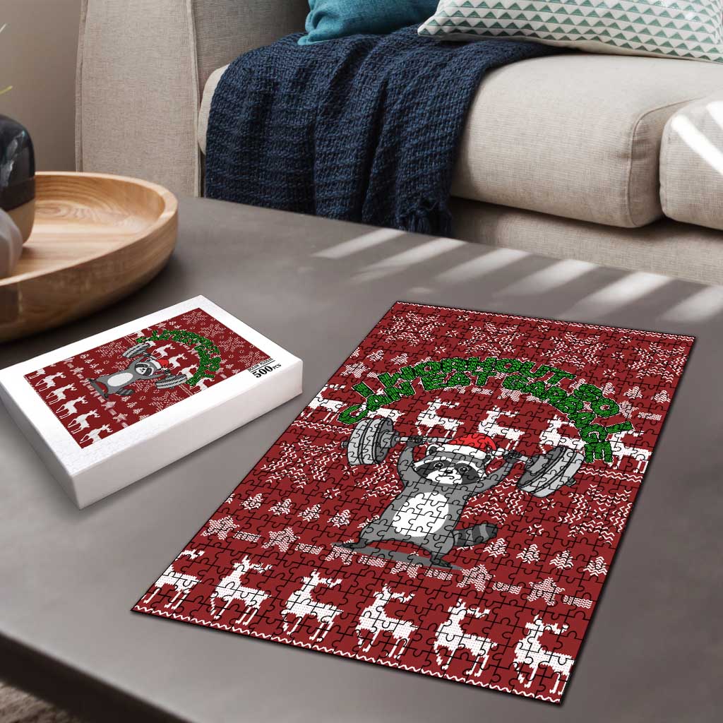 I Workout So I Can Eat Garbage Christmas Design Puzzle Xmas Holiday Patterns - Wonder Print Shop