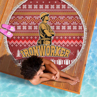 Christmas Ironworker American Flag Beach Blanket Xmas Holiday Patterns - Wonder Print Shop