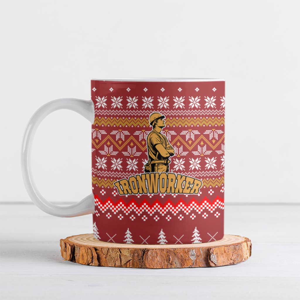 Christmas Ironworker American Flag Ceramic Mug Xmas Holiday Patterns - Wonder Print Shop