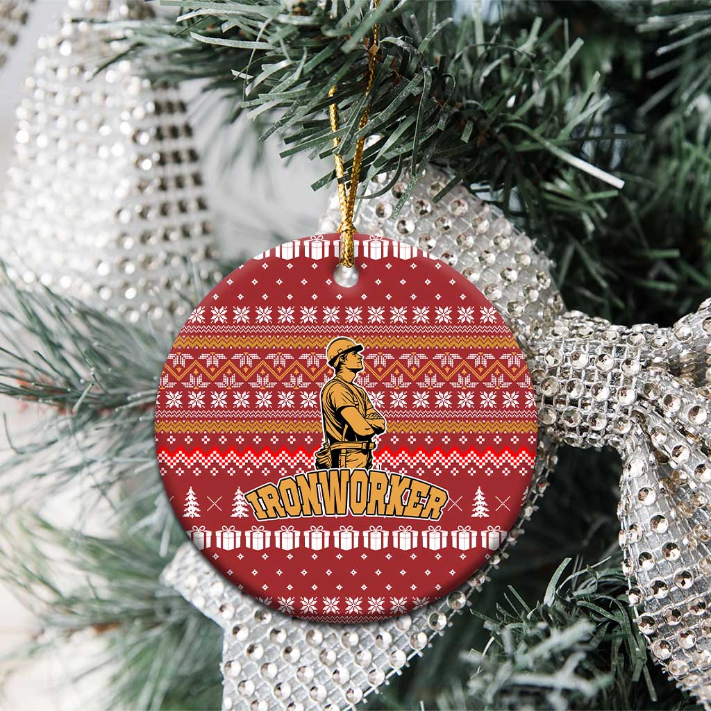 Christmas Ironworker American Flag Ceramic Ornament Xmas Holiday Patterns - Wonder Print Shop
