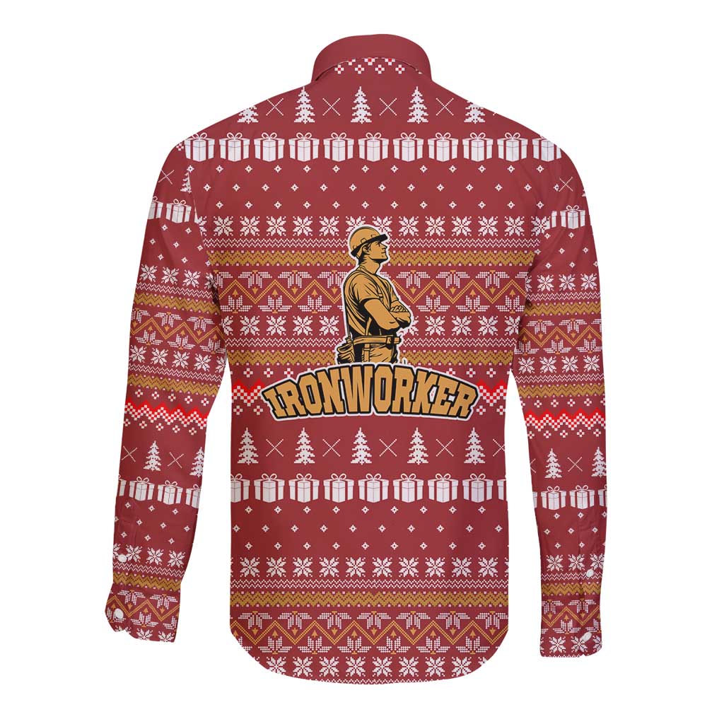 Christmas Ironworker American Flag Long Sleeve Button Shirt Xmas Holiday Patterns - Wonder Print Shop