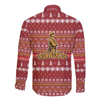 Christmas Ironworker American Flag Long Sleeve Button Shirt Xmas Holiday Patterns - Wonder Print Shop