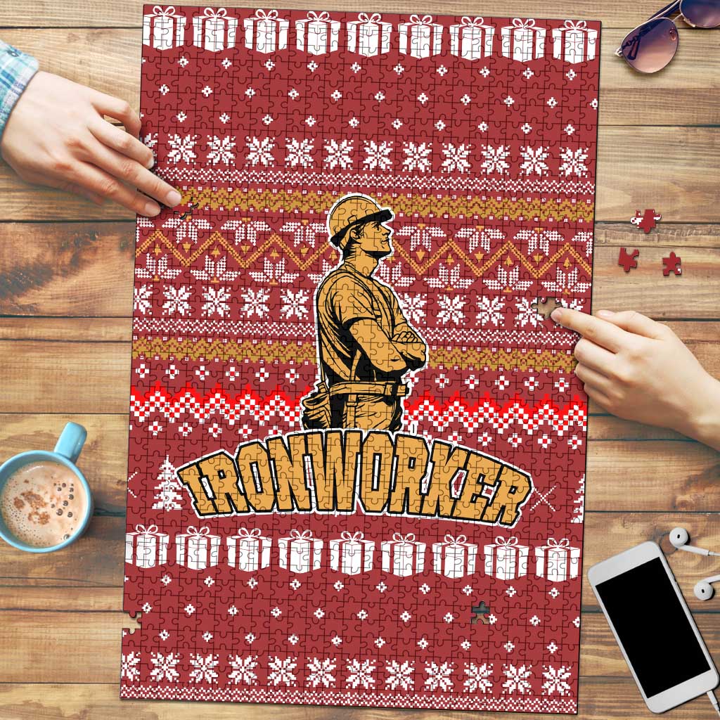 Christmas Ironworker American Flag Puzzle Xmas Holiday Patterns - Wonder Print Shop
