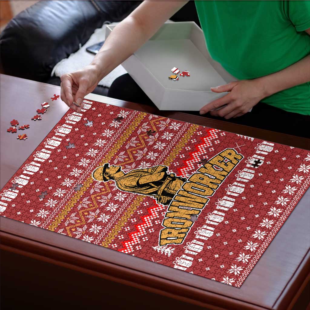 Christmas Ironworker American Flag Puzzle Xmas Holiday Patterns - Wonder Print Shop